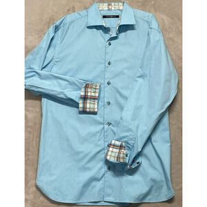 Hammer Made Men’s Large Blue Textured Dress Shirt Button Up 100% Cotton